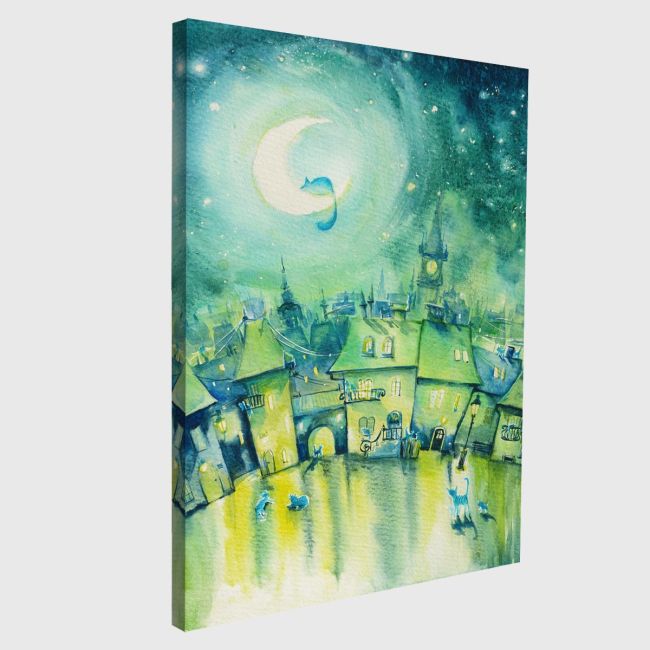 Cats town at night canvas print