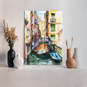 Venice canal watercolor canvas print