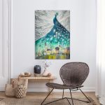 Πίνακας σε καμβά Παγόνι, Illustration of peacock as night sky over city