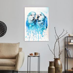 Πίνακας σε καμβά Παπαγάλοι, Two little blue parrots 2