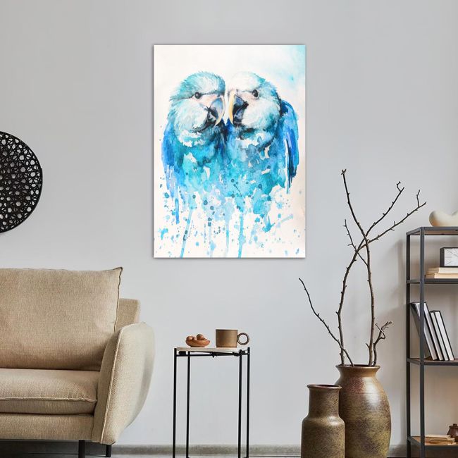 Πίνακας σε καμβά Παπαγάλοι, Two little blue parrots