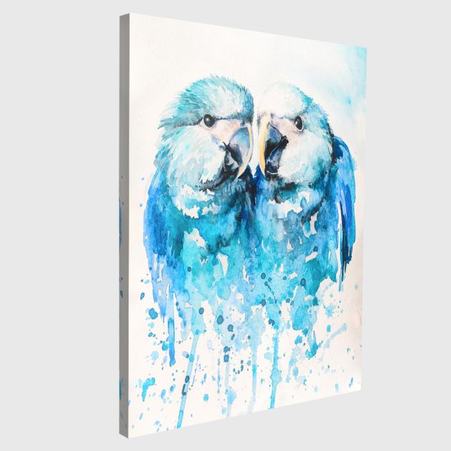 Canvas print Two little blue parrots
