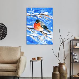 Canvas print Bullfinch in winter 2