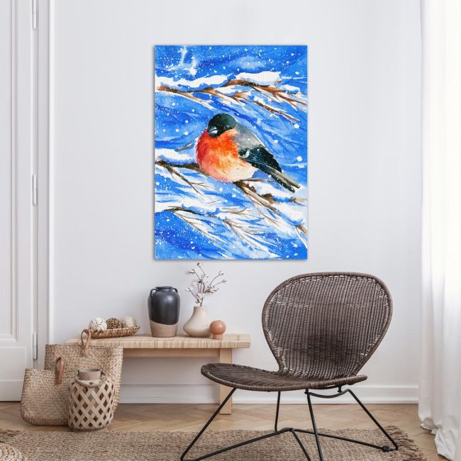 Canvas print Bullfinch in winter