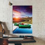 Canvas print Boats on Black lake