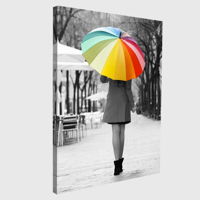Canvas print Girl with rainbow umbrella