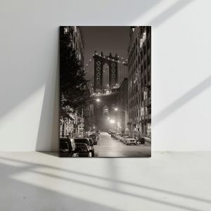 Πίνακας σε καμβά Μανχάταν γέφυρα, View of Manhattan bridge grayscale