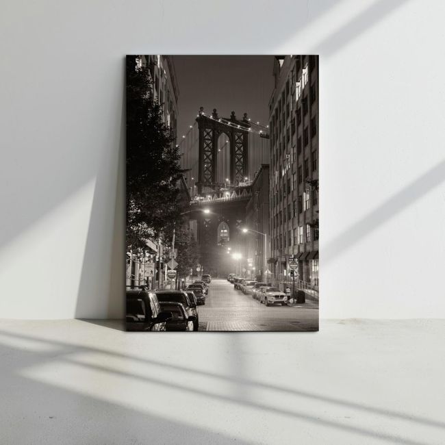Πίνακας σε καμβά Μανχάταν γέφυρα, View of Manhattan bridge grayscale