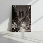 Πίνακας σε καμβά Μανχάταν γέφυρα, View of Manhattan bridge grayscale