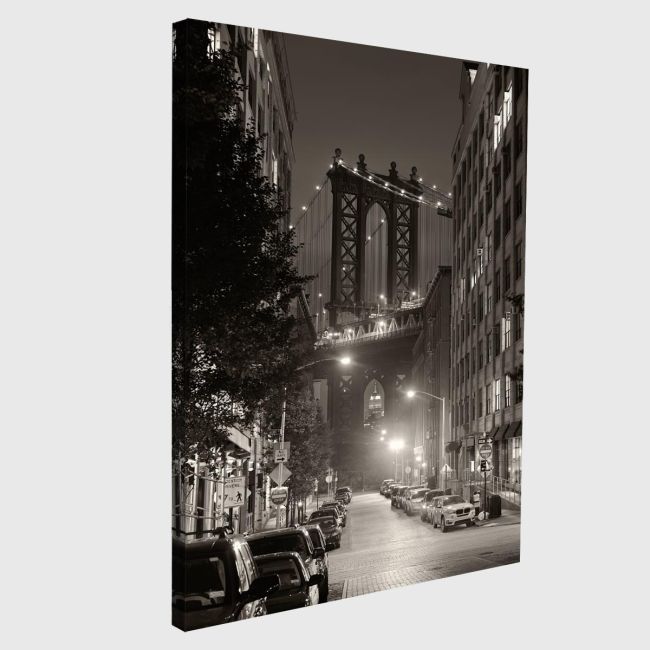 Πίνακας σε καμβά Μανχάταν γέφυρα, View of Manhattan bridge grayscale