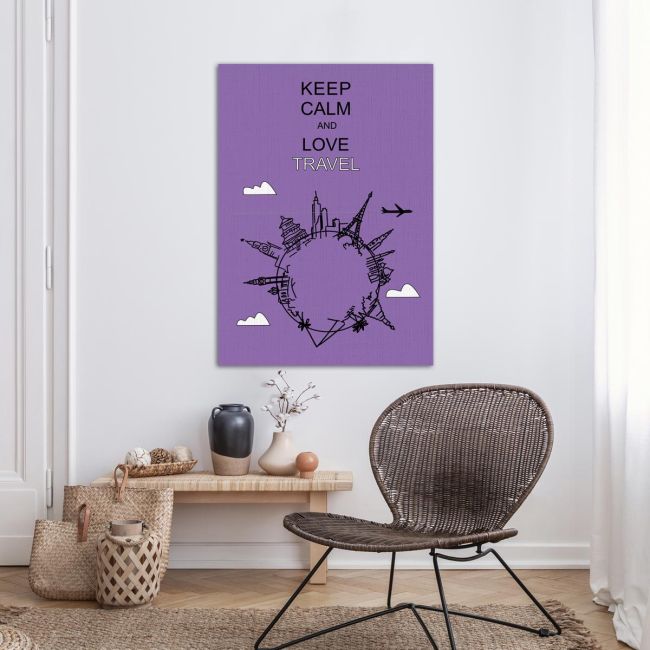 Πίνακας σε καμβά Keep Calm and love travel