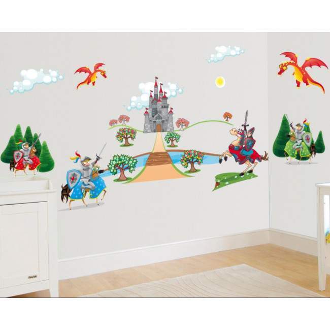 Kids wall stickers Knights , castle and dragon, large set