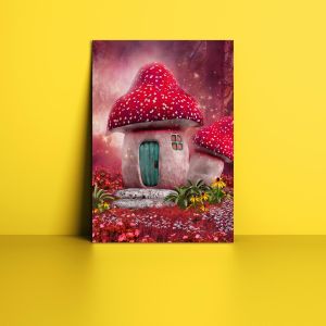 Canvas print Mushroom house fairy tale pinky