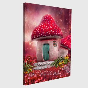 Canvas print Mushroom house fairy tale pinky 2