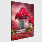 Πίνακας σε καμβά Mushroom house fairy tale pinky