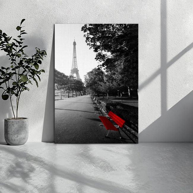 Πίνακας σε καμβά Παρίσι, Red bench at Eiffel tower