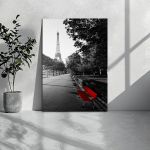 Canvas print Paris, Red bench at Eiffel tower