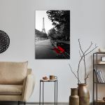 Canvas print Paris, Red bench at Eiffel tower