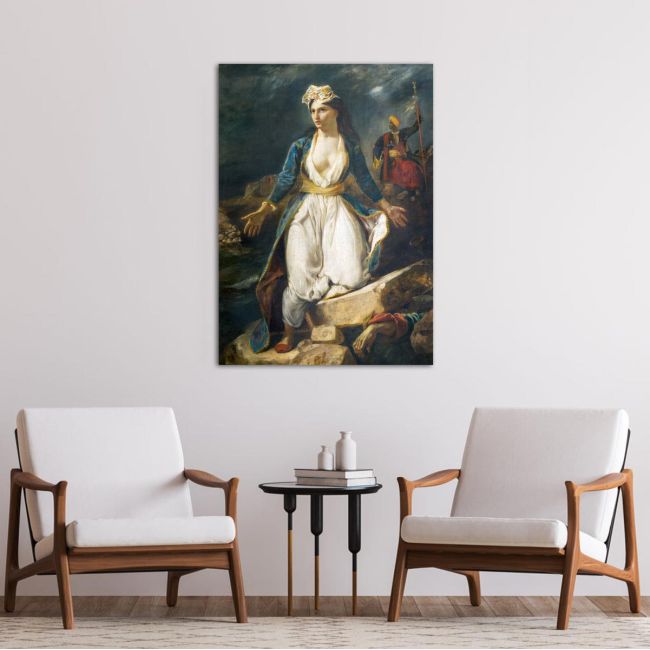 Canvas print Greece on the Ruins of Missolonghi, Delacroix Eugene