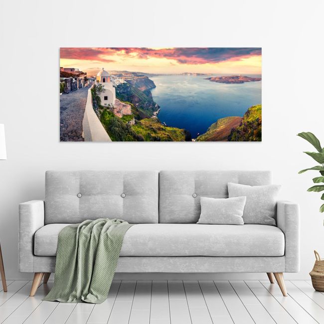 Πίνακας σε καμβά Sunny morning in Santorini, πανοραμικός