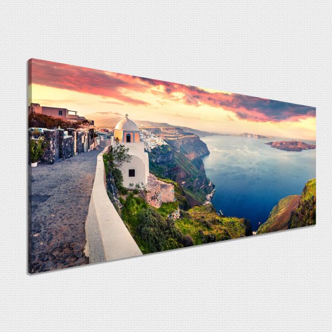 Πίνακας σε καμβά Sunny morning in Santorini, πανοραμικός
