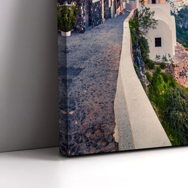 Canvas print Sunny morning in Santorini, panoramic