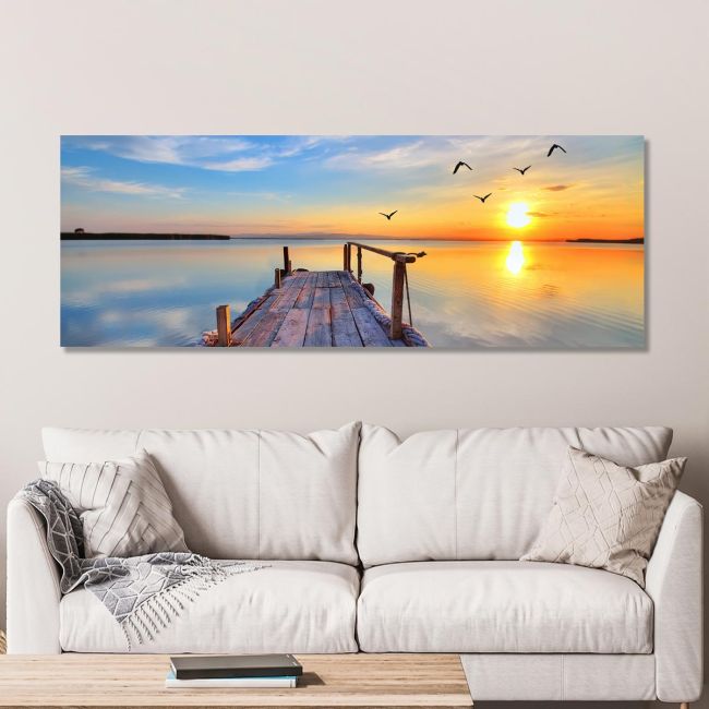 Canvas print Sunset @ dock, panoramic