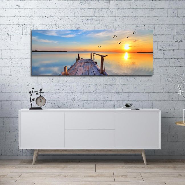 Canvas print Sunset @ dock, panoramic