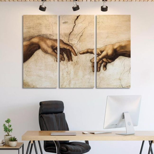 Πίνακας σε καμβά The creation of Adam, Michelangelo, τρίπτυχος