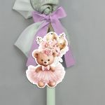 Wooden figure Cute teddy bear golden balloons