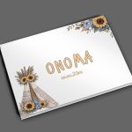 Hardcover guestbook, white, with Native American tepee, sunflowers, feathers. Customizable name.