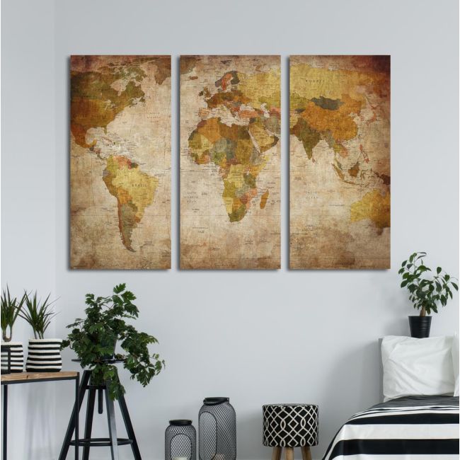 Canvas print World map vintage,3 panels