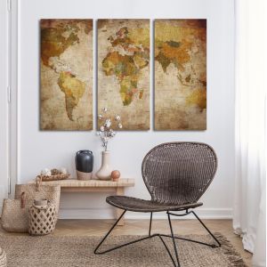 Canvas print World map vintage,3 panels 2