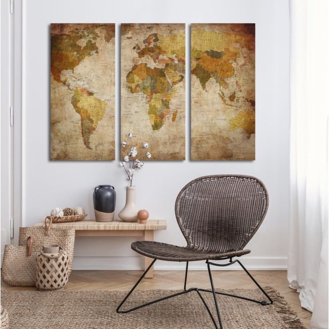 Canvas print World map vintage,3 panels