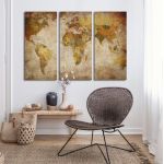 Canvas print World map vintage,3 panels