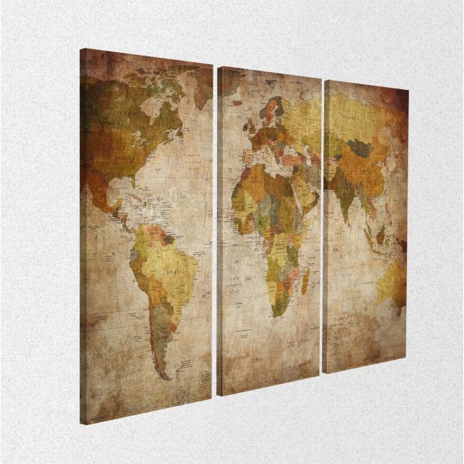Canvas print World map vintage,3 panels