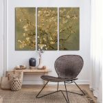 Πίνακας σε καμβά Blossoming almond tree (brown), Vincent van Gogh, τρίπτυχος