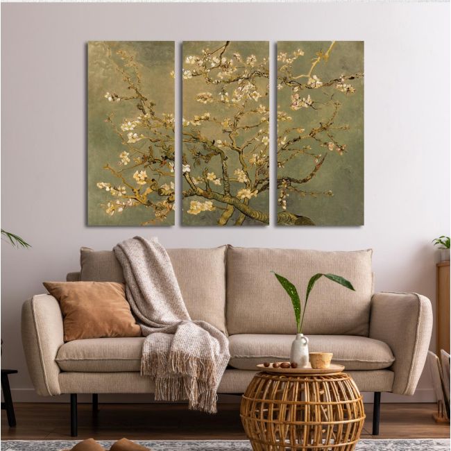 Πίνακας σε καμβά Blossoming almond tree (brown), Vincent van Gogh, τρίπτυχος