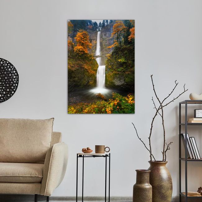 Πίνακας σε καμβά Καταρράκτης, Multnomah falls in autumn colors