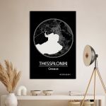 Canvas print Thessaloniki map, Cartography BW