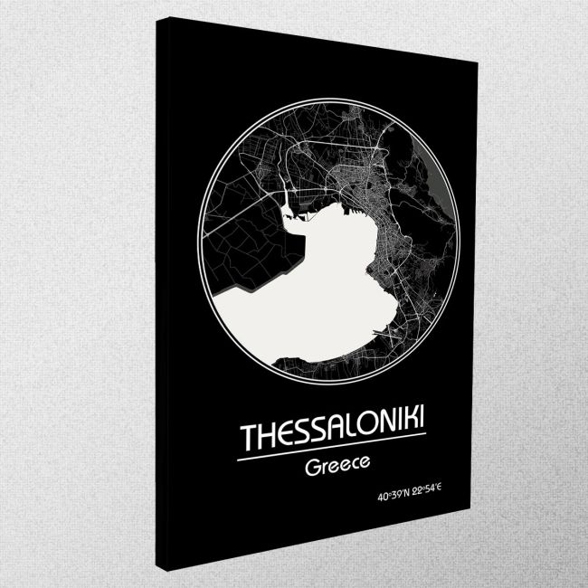 Canvas print Thessaloniki map, Cartography BW