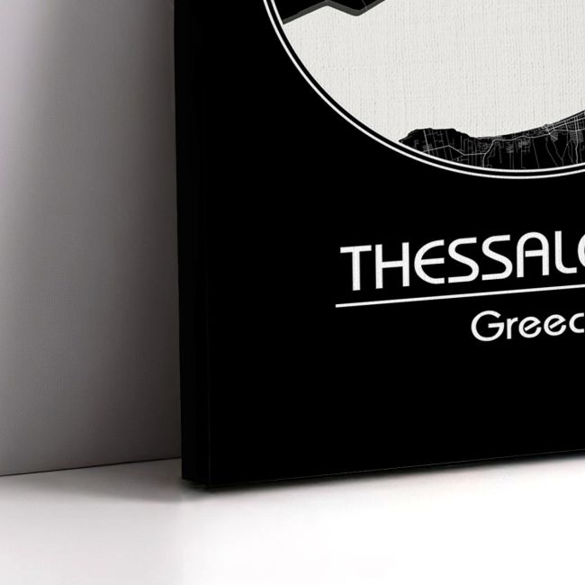 Canvas print Thessaloniki map, Cartography BW