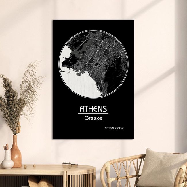 Canvas printAthens Map, Cartography BW