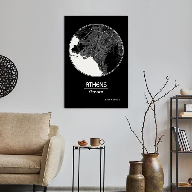 Canvas printAthens Map, Cartography BW