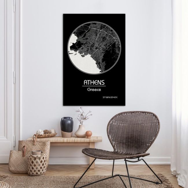 Πίνακας σε καμβά χάρτης Αθήνας, Cartography BW