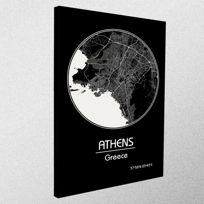 Canvas printAthens Map, Cartography BW