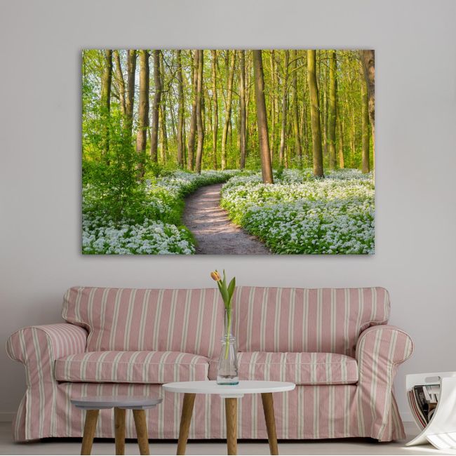 Πίνακας σε καμβά Δάσος με λουλούδια, Forest with blooming white flowers