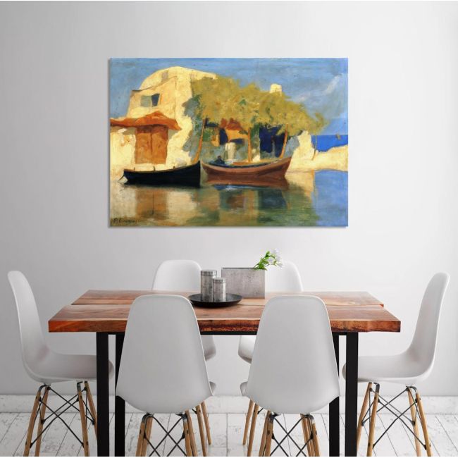 Canvas print Fisherman's house with boats, Oikonomou M.