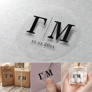 Stickers labelsmarriage initials and date circle black