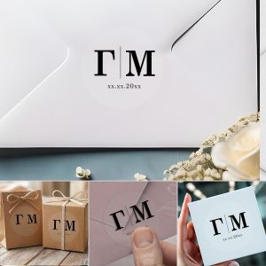 Stickers labelsmarriage initials and date circle black 2